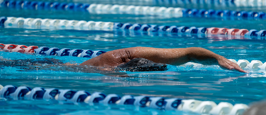 man using the freestyle stroke in swimming pool